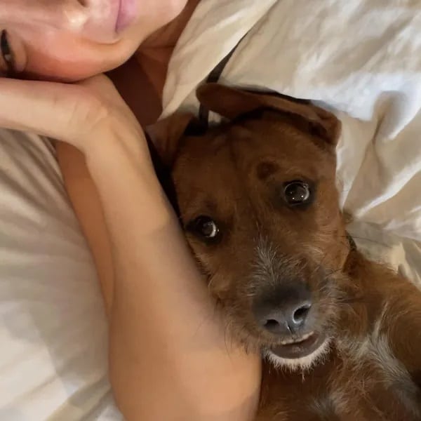Victoria cuddling with Alfie